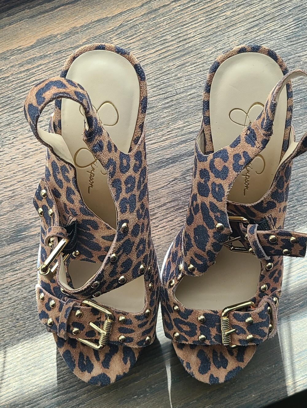 Jessica Simpson Tymina studded leopard print suede wedge sandals - Size 9 - Picture 16 of 16